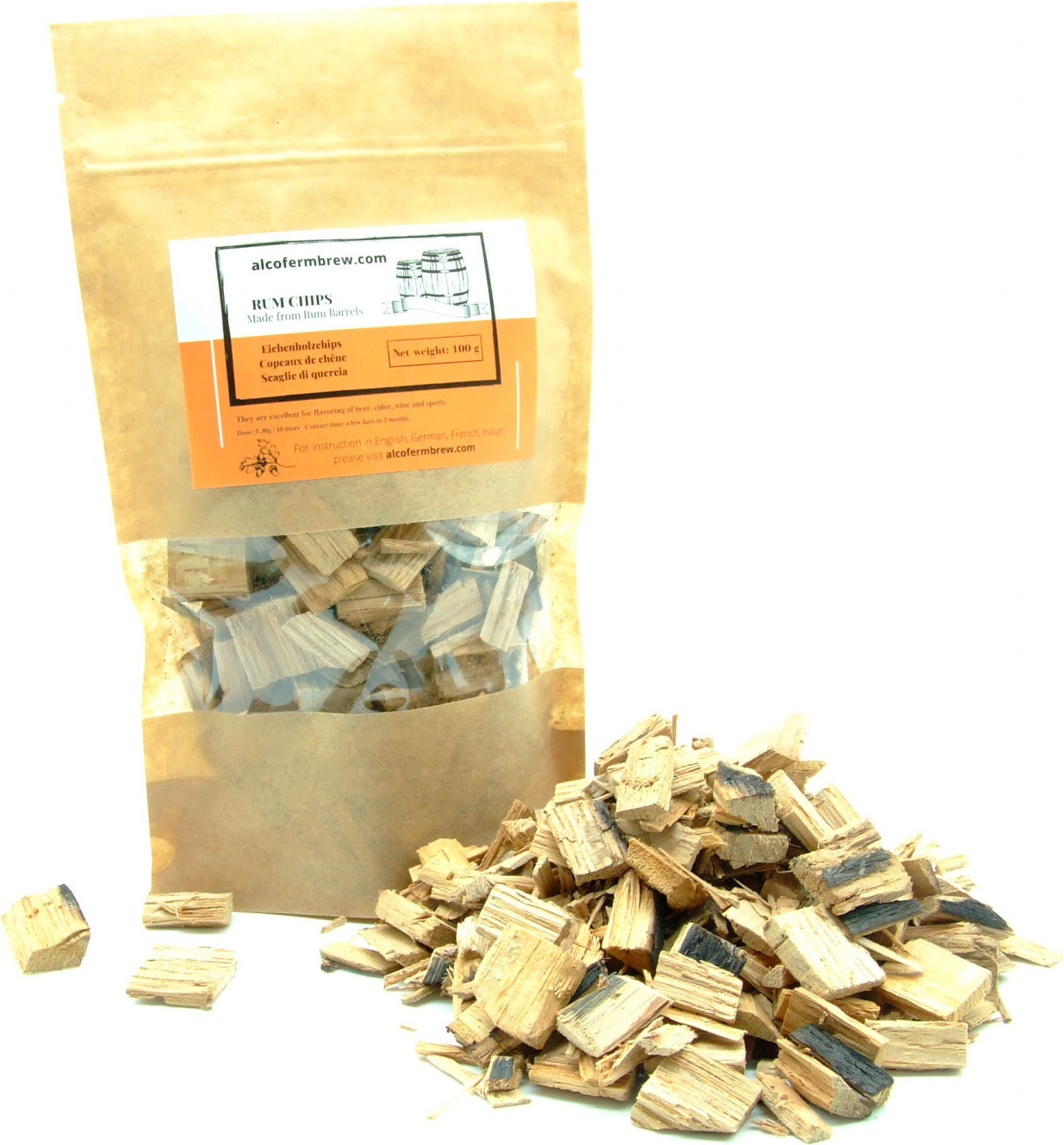 Alcofermbrew Eichenholzchips - RUM 100g, Eichenholz Chips Holzspäne Eichenholzspäne