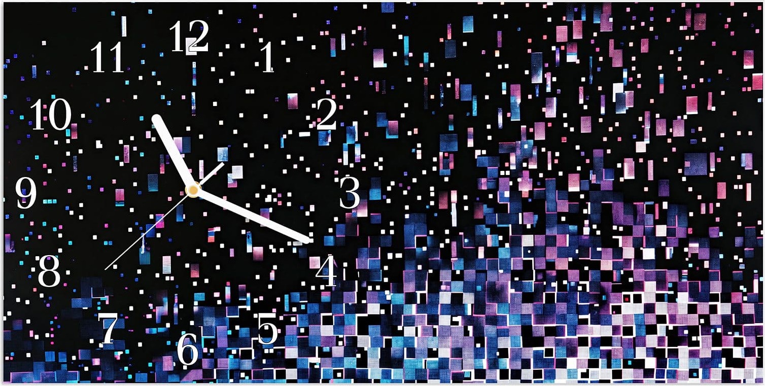 Primedeco Wanduhr aus Glas mit Motiv Pixelmuster- 60 x 30 cm - inkl. Aufhängesystem