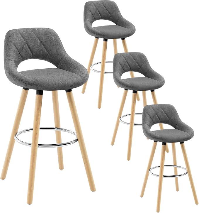 Unbranded Barhocker 4er Set, Barstuhl Küchenhocker Thekenhocker, Hocker mit Rückenlehne Fußstütze, aus Holz Leinen, für Bar Küche Theke Restaurant Café, Dunkelgrau, BH111dgr-4