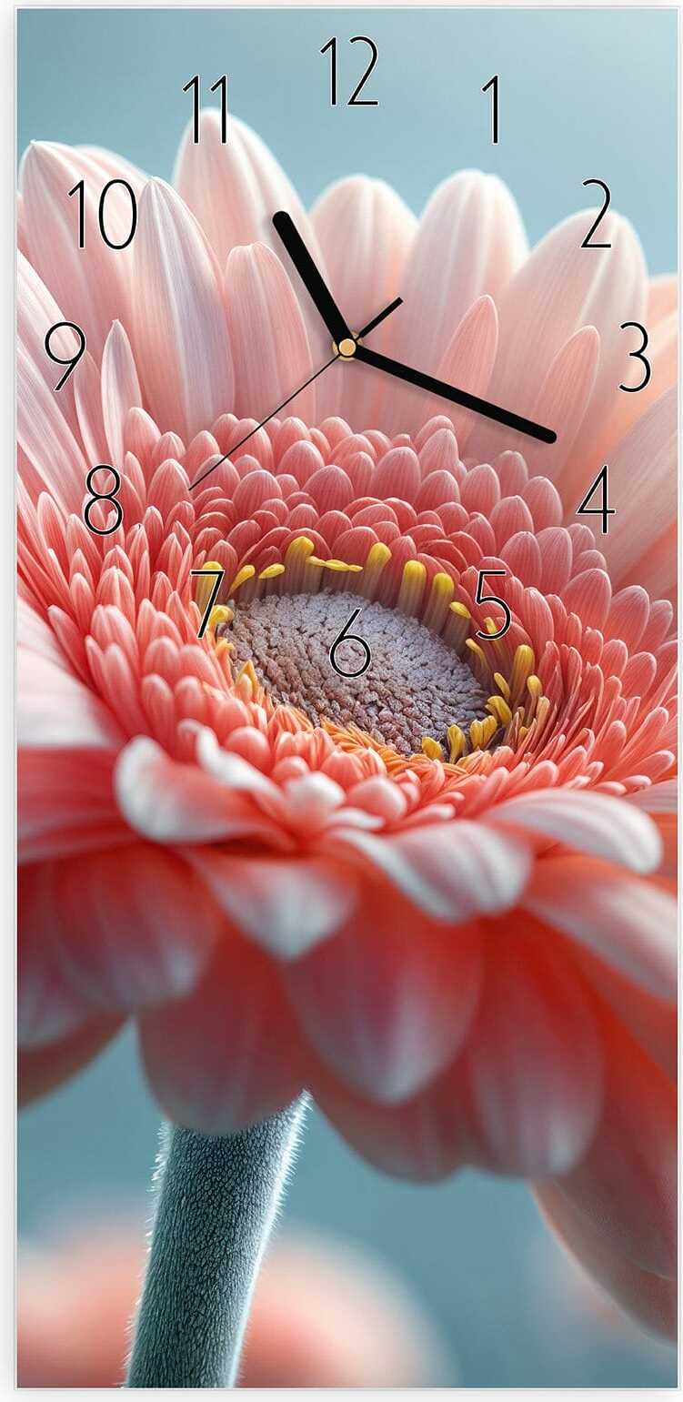 Primedeco Wanduhr aus Glas mit Motiv Blumenpracht- 30 x 60 cm - inkl. Aufhängesystem