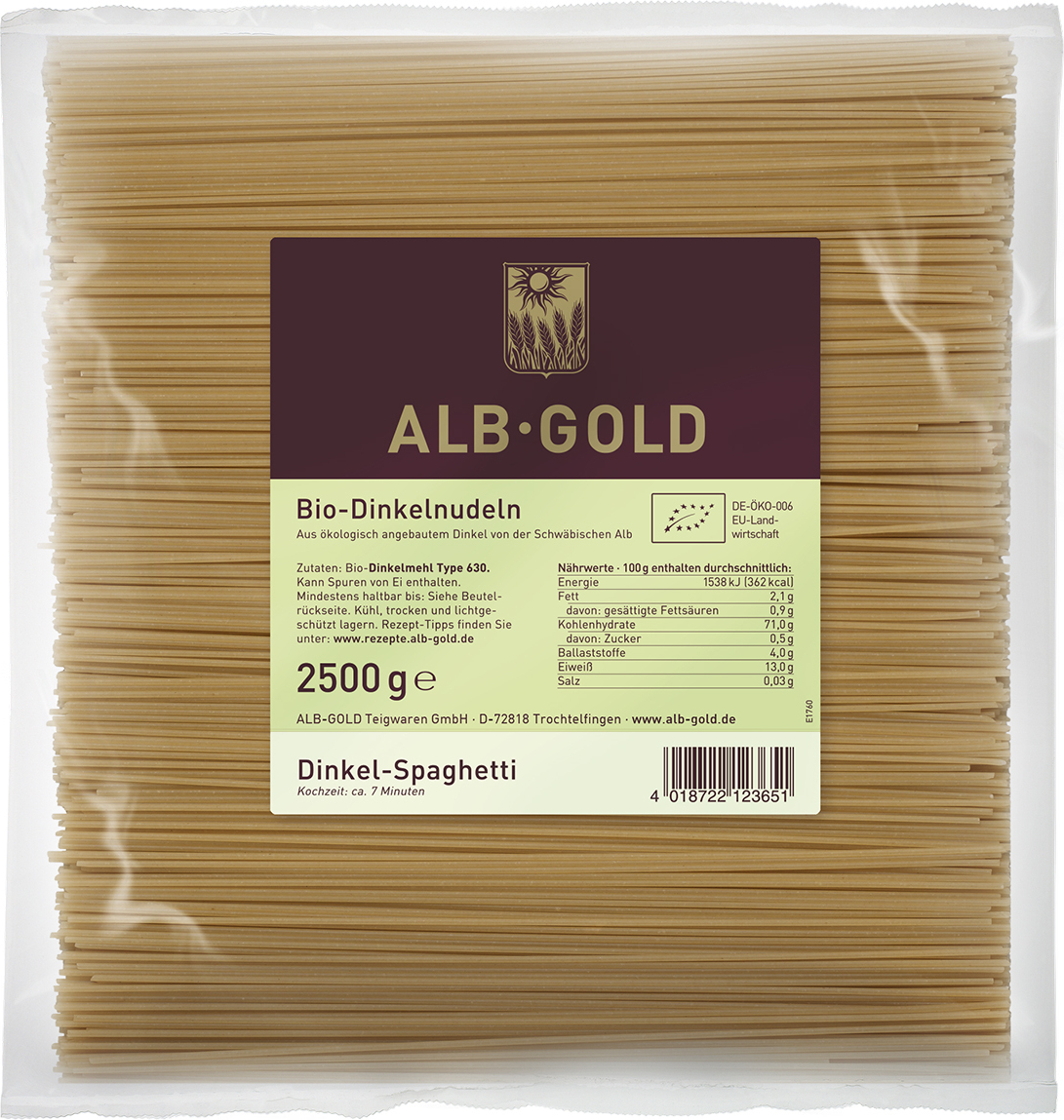 ALB-GOLD Teigwaren GmbH Dinkel Spaghetti Ohne Ei 2500g 84091