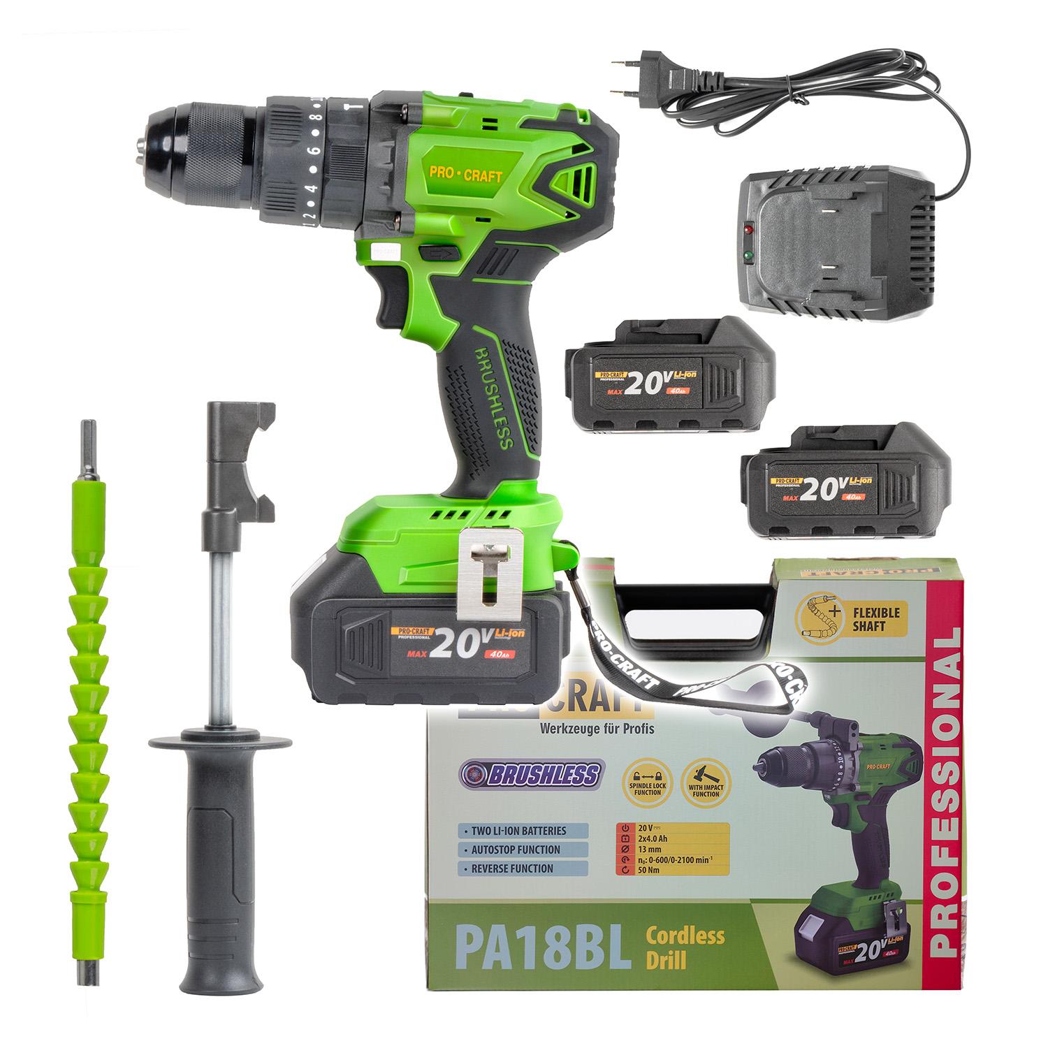 Akumulátorový vŕtací skrutkovač s príklepovým pohonom Procraft PA18BL