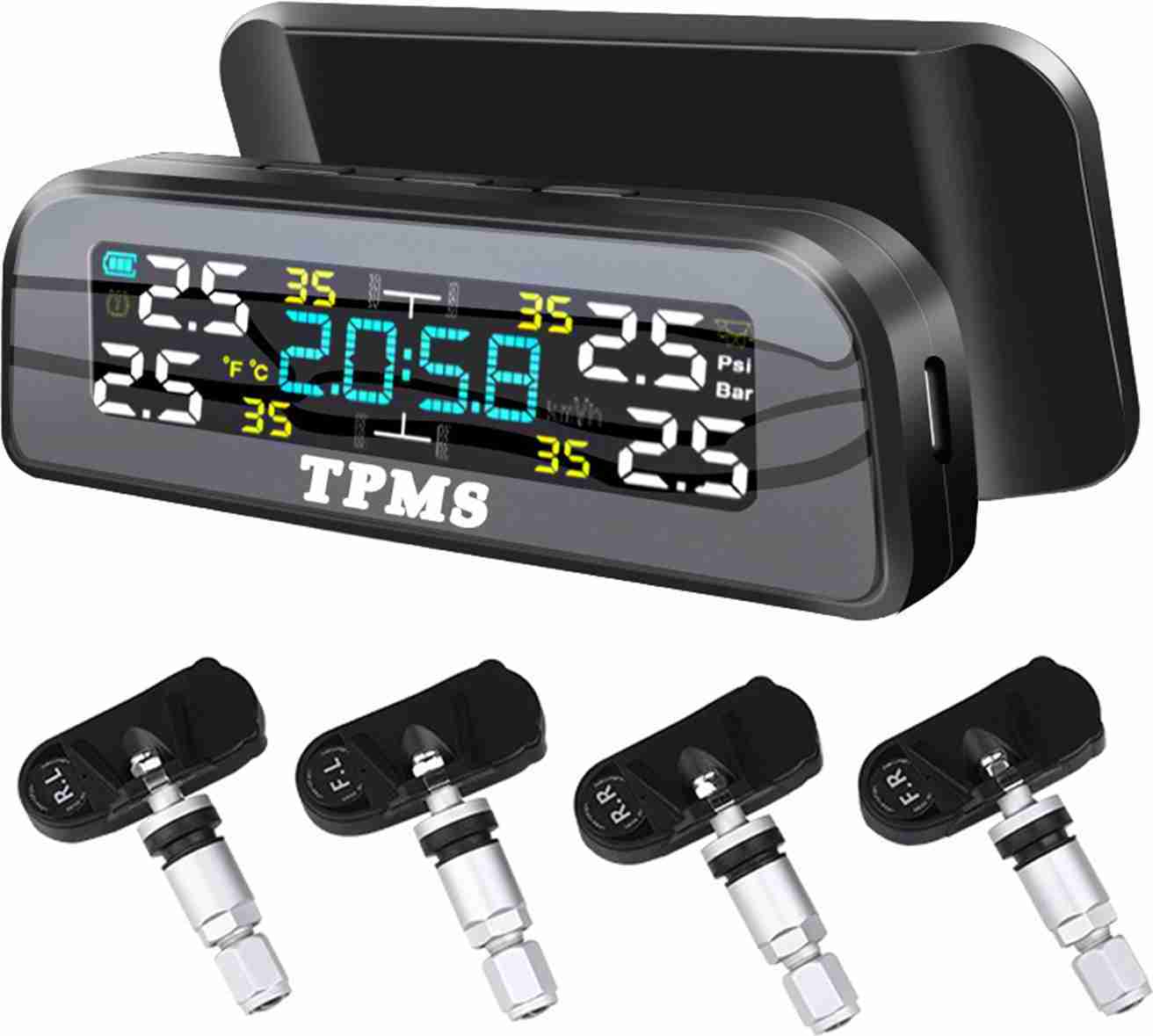 Cocosity Solar-Reifendruck-Überwachungssystem Auto-Reifendruck-Alarmuhr Reifendruck-Detektor 360 drehbar Reifendruck-Überwachung Reifendruck-Temperatur-Warnung