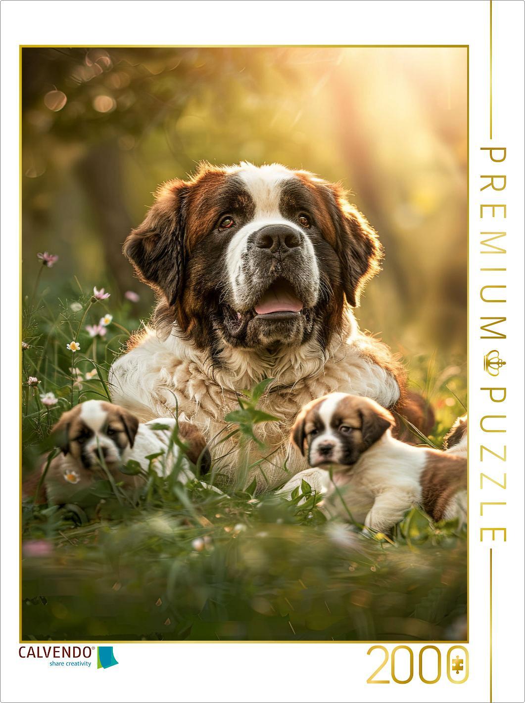 CALVENDO Puzzle Eine stolze Hundemama mit ihrem Nachwuchs | 2000 Teile Lege-Größe 90x67cm Foto-Puzzle für glückliche Stunden