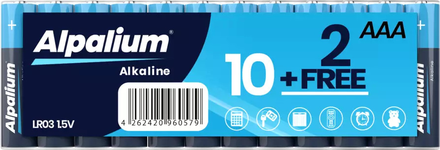 Alpalium Batterien, AAA, 12er Pack, Markenqualität, R03, Alkaline, 1,5V
