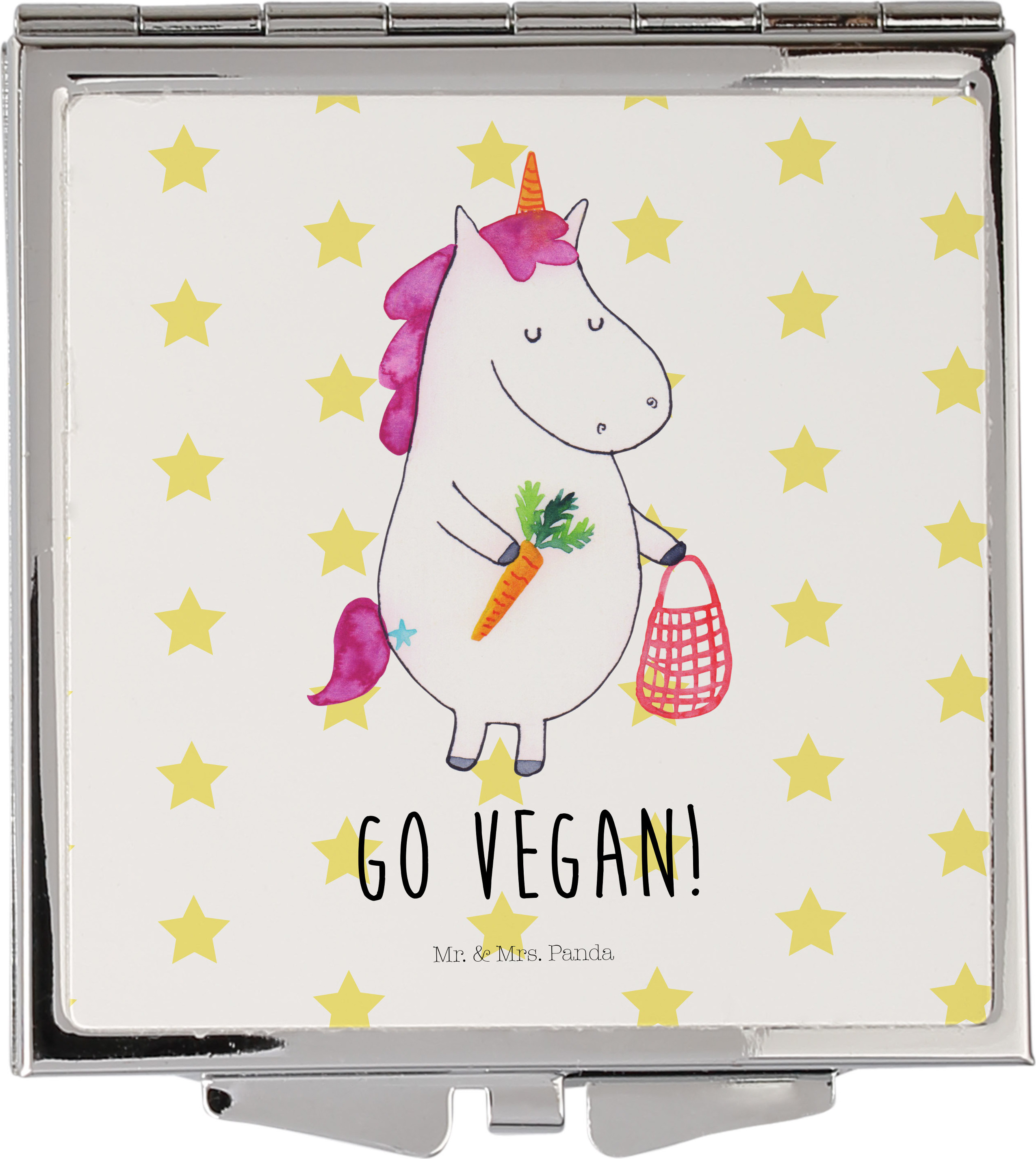 Mr. & Mrs. Panda Kosmetikspiegel Einhorn Vegan - Weiß - Geschenk, Schminkspiegel, Reise, Rohkost, Kleiner Spiegel, Handspiegel, Veganer, Frauen, Unicorn, Veganismus PD-905785-STANDARD