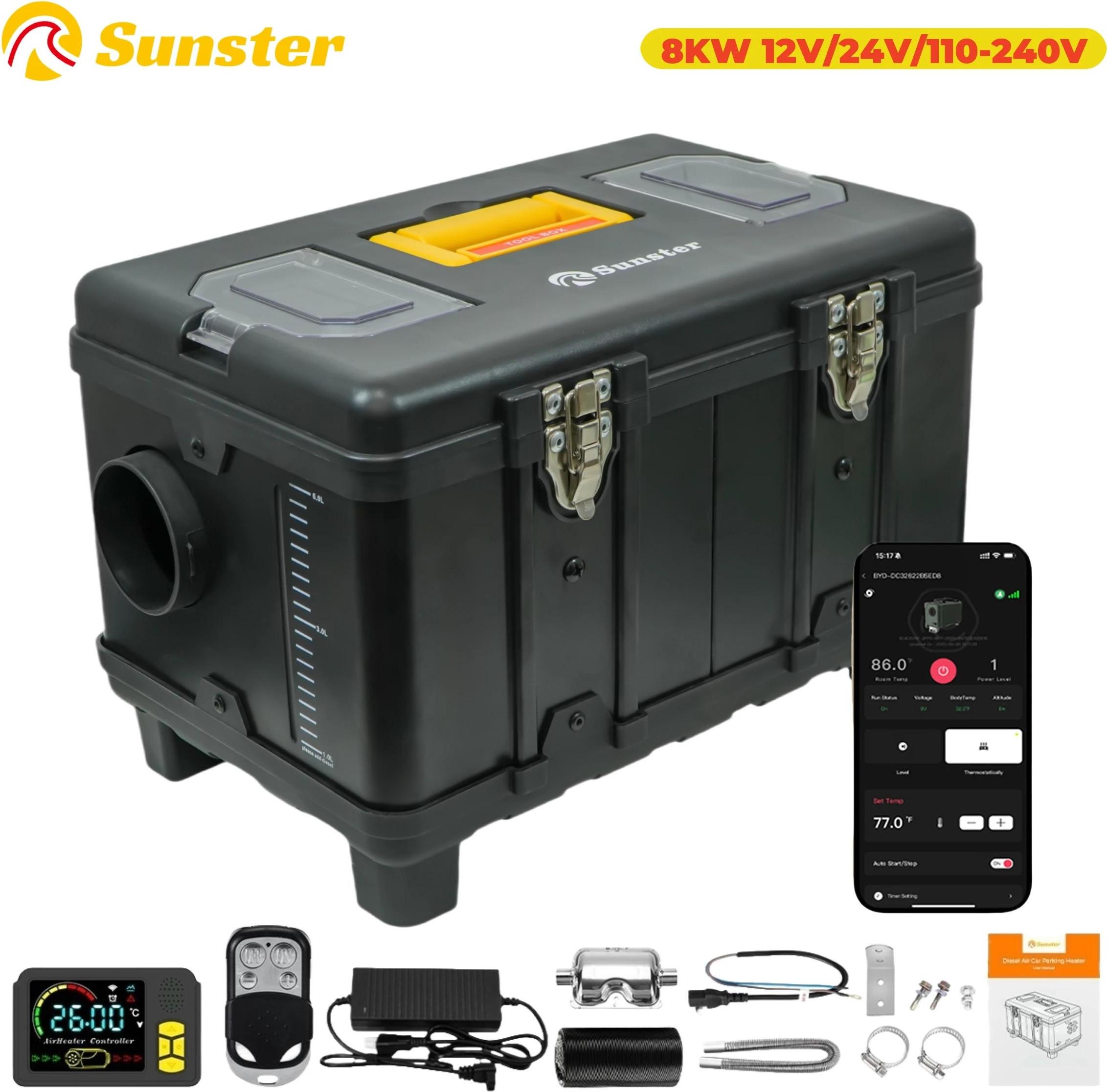 Dieselový ohrievač vzduchu - A2200BS - Výkon 8 kW - Napätie 12/24 V a 110-240 V - Aplikácia Bluetooth a diaľkové ovládanie - Nádrž 6 l - Turbo režim ohrevu a veľmi tichý chod <35 dB - Zelená farba