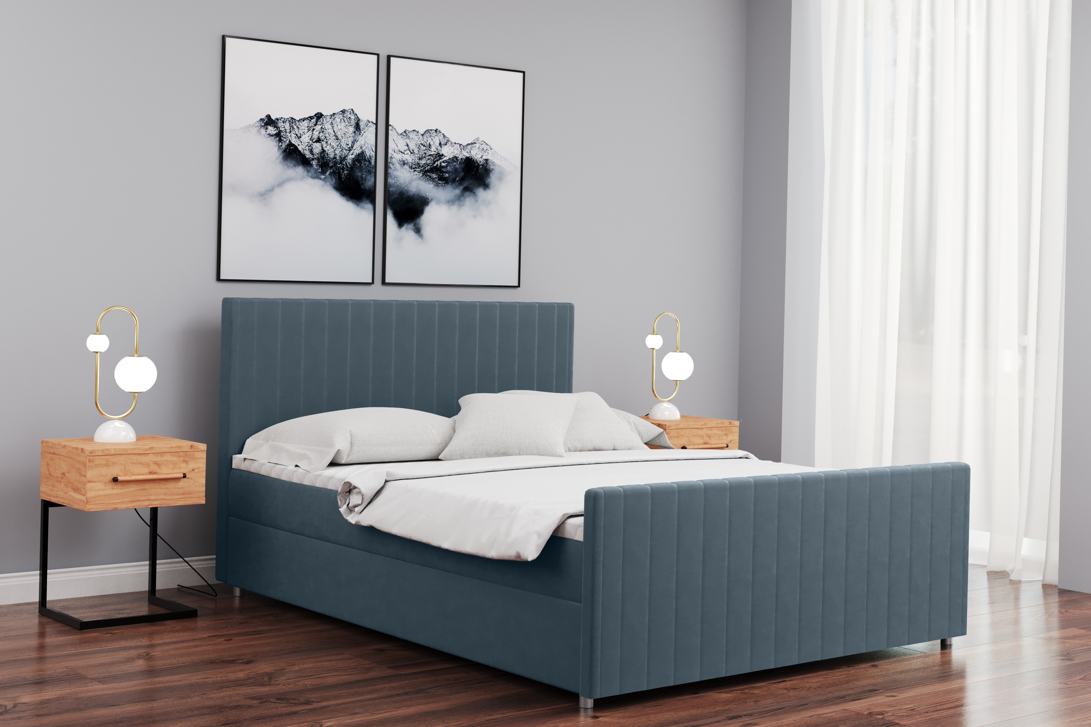 Box spring posteľ s matracom LATINO veľa veľkostí a veľa farieb látka Velvet 180 cm x 200 cm Modrá