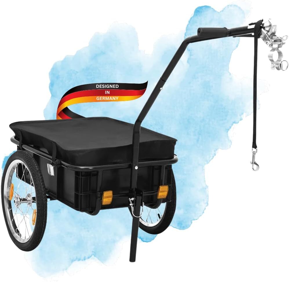DELUKE Fahrrad Lastenanhänger SHARK schwarz | bis 50 kg | inkl. Reflektoren | Fahrradanhänger Transportanhänger Handwagen Fahrradzubehör