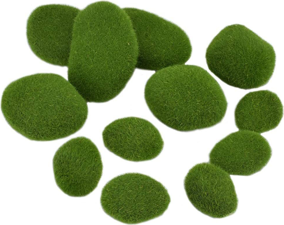 Jormftte 12 Stück künstliche Moossteine, Mooskugeln, klein, mittel, groß, Moosfelsen, grüne Mooskugeln, dekoratives Simulationsmoos für Blumentopf, Garten KAU-LR-HT-CPK-PH-20250701-19