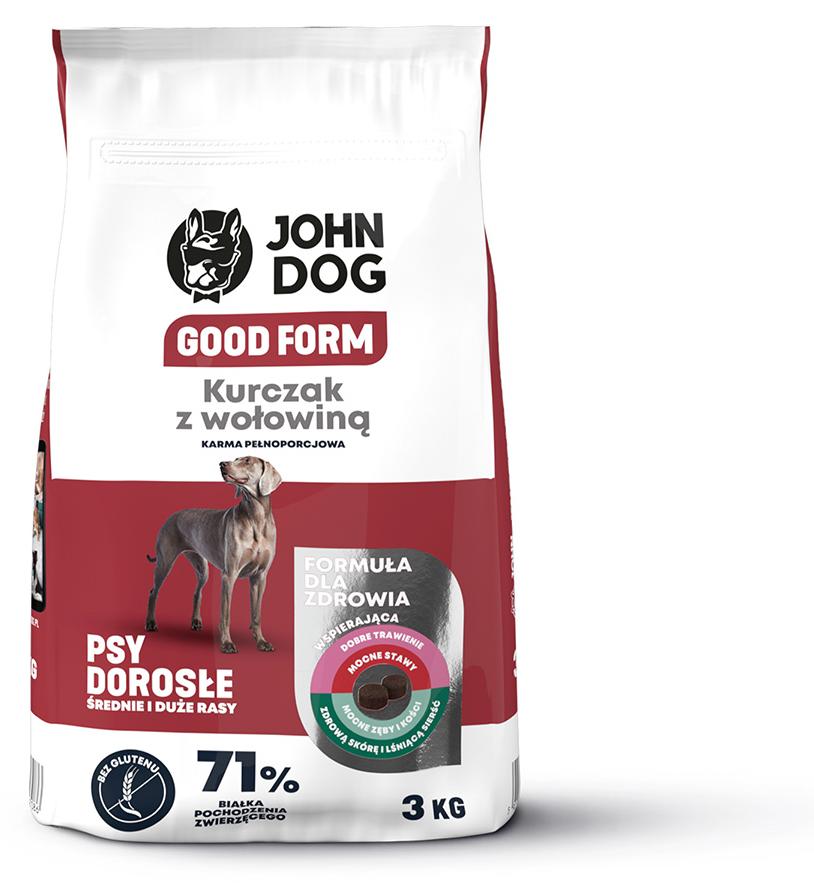 John Dog GOOD FORM Ś/D RASY kurczak z wołowiną Karma sucha dla psa 3kg