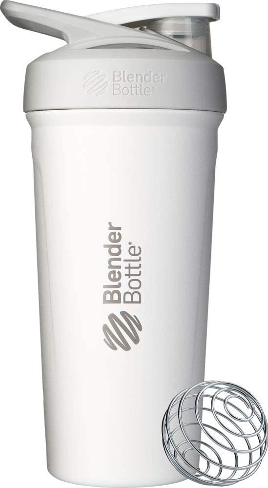 Thermoflasche mit BlenderBall Doppelwandig weiß Protein Shaker und Fitness Shaker geeignet als Wasserflasche BlenderBottle Radian Edelstahl Trinkflasche Vakuum isoliert BPA frei 770ml