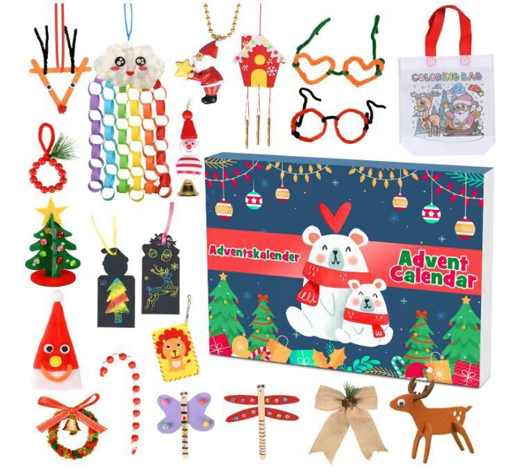 MCBOSON Adventný kalendár Vianočný ručne vyrobený slepý box DIY Sada slepých boxov pre deti Vianočný darček, modrá