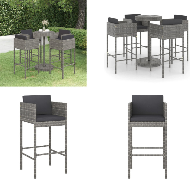 vidaXL 5-dielny záhradný barový set s vankúšmi polyratan sivý - Záhradný barový set - Záhradný barový set - Záhradné jedálenské sety