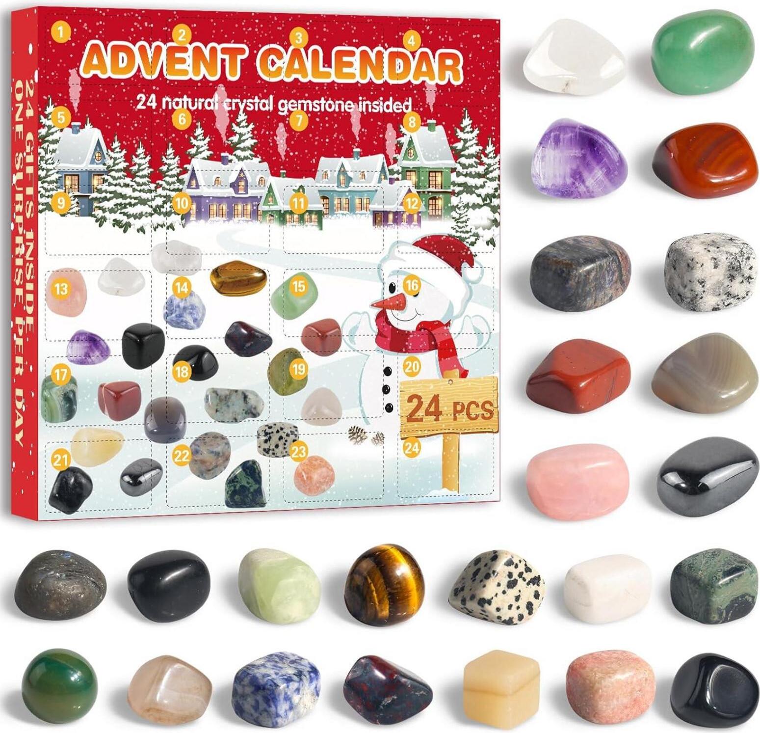 Adventný kalendár Crystals 2024 pre deti s 24 prírodnými drahými kameňmi Crystal Stones Vianočný kalendár