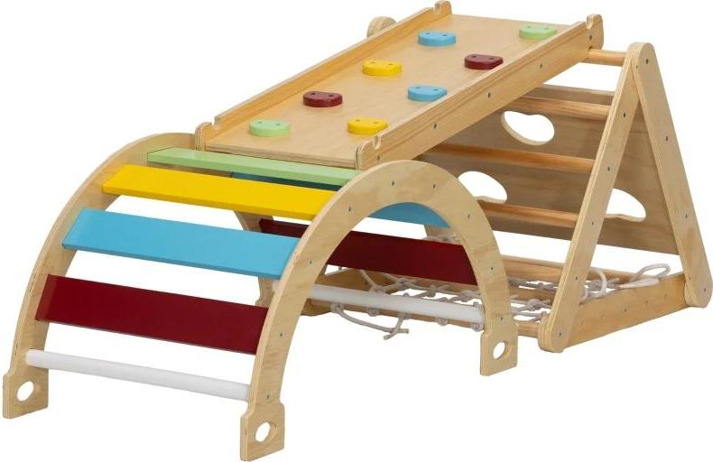 StarTech Montessori Kletterspielzeug - Pikler Kletterdreieck Set - 7‑in‑1 - Klappbar - Holz - Seilnetz - Indoor - Mehrfarbig