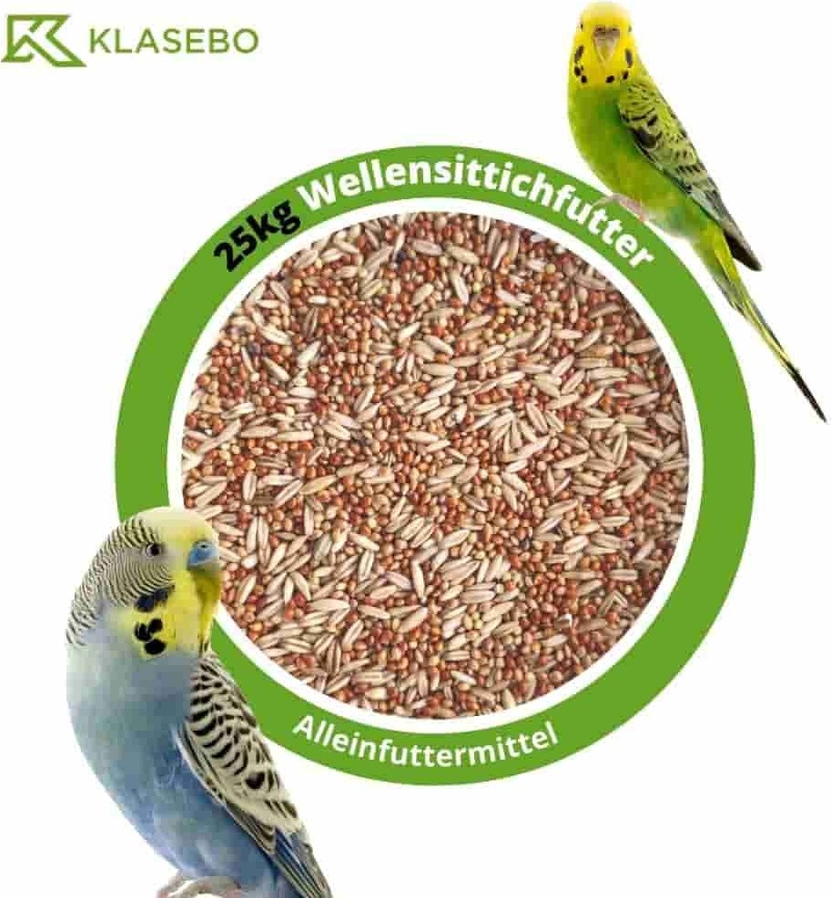 KLASEBO® Wellensittichfutter 25kg mit Nackthafer und Hirse, GVO-frei für Sittiche und Kanarienvögel 42703