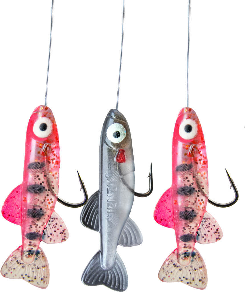 Jenzi Hegenen Haken mit Fishlis am System komplett montiert Rosa Grau JE-57XX-004