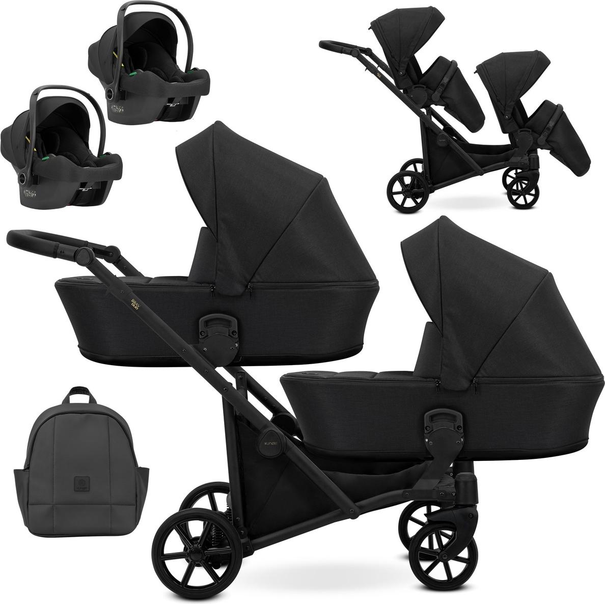 Kunert BRAV DUO 3 in 1 Doppelkinderwagen mit 2x Cosmo Babyschalen in Schwarz