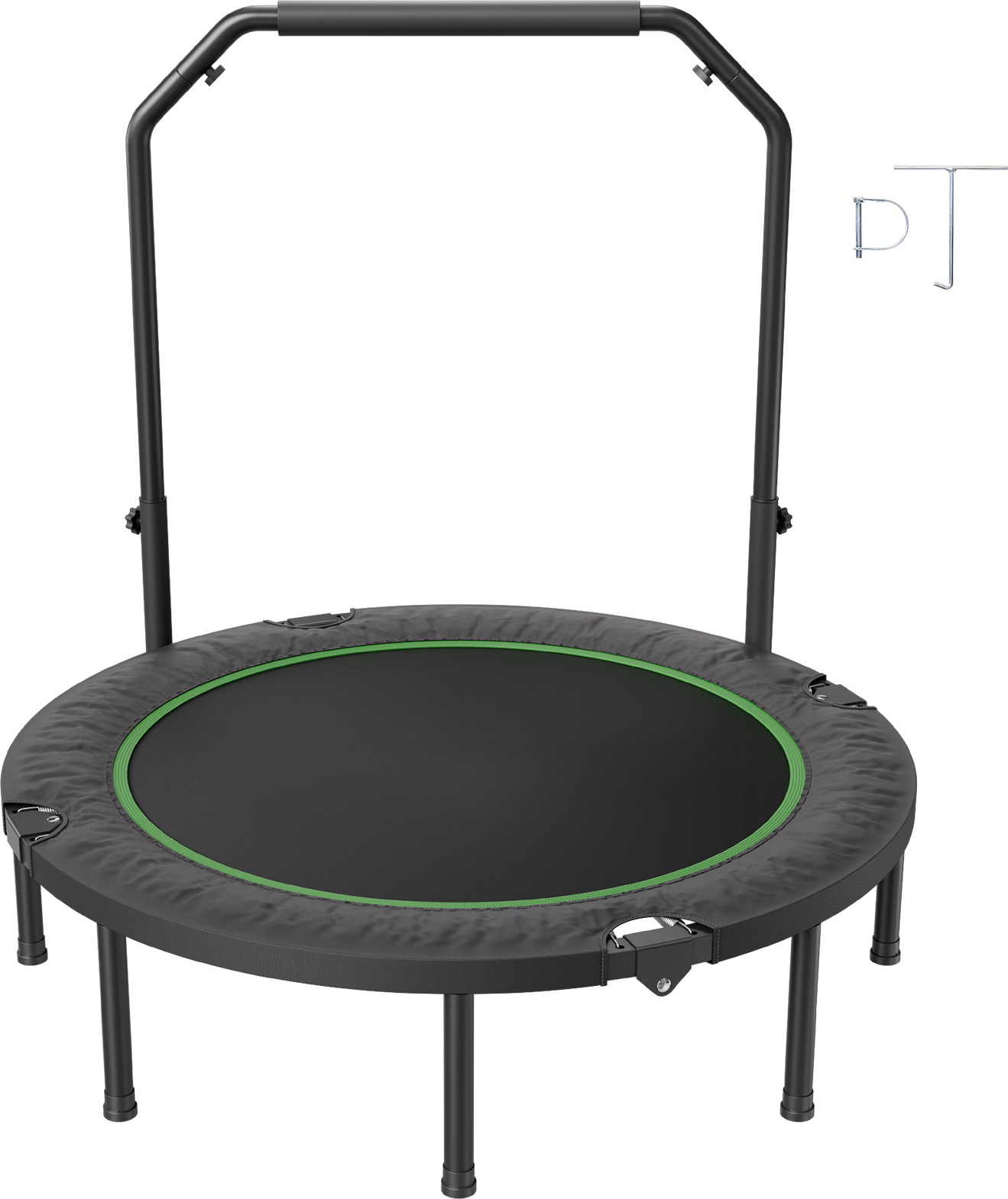 SucceBuy Skladacia mini trampolína, 52-palcová fitness trampolína, maximálne zaťaženie 204 kg, stabilná a tichá, 4-stupňová nastaviteľná penová rukoväť, na tréning v interiéri/záhrade