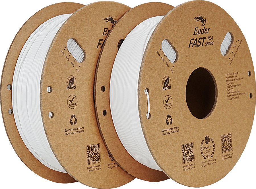 CREALITY 3D Creality Ender Fast PLA-Filament, 1,75 mm, hohe Fliessfaehigkeit, hohe Geschwindigkeit, 2 kg, 3D-Druckmaterial, hohe Erfolgsquote, Spule, Massgenauigkeit +/-0,03 mm, 2 Rollen C Weiss