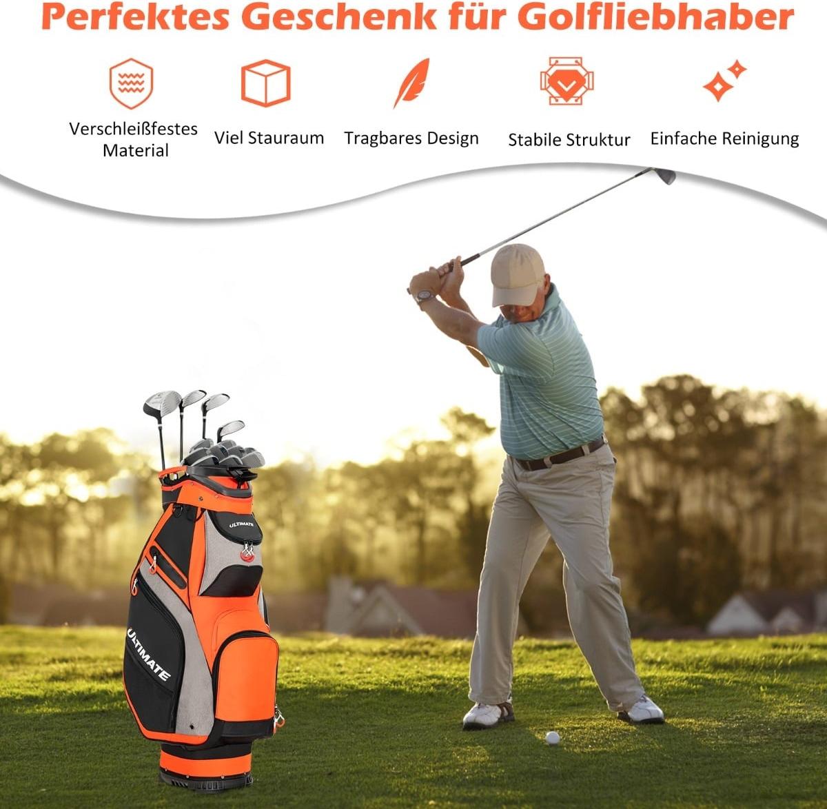 Northix Leichte Golftasche mit 14 durchgehenden Fächern, Schwarz/Rot