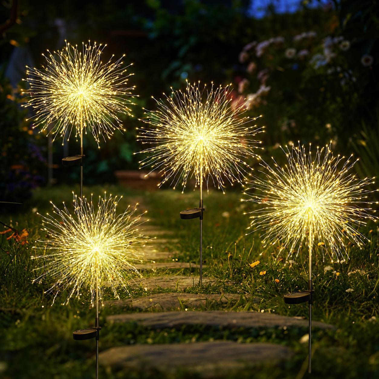 Sross LED Solarleuchte LED Solarleuchte Solarlampen Garten 120 LED Feuerwerk Solarleuchten gartendeko, solarlampen für außen, Warmweiß, 8 Modi mit Erdspieß