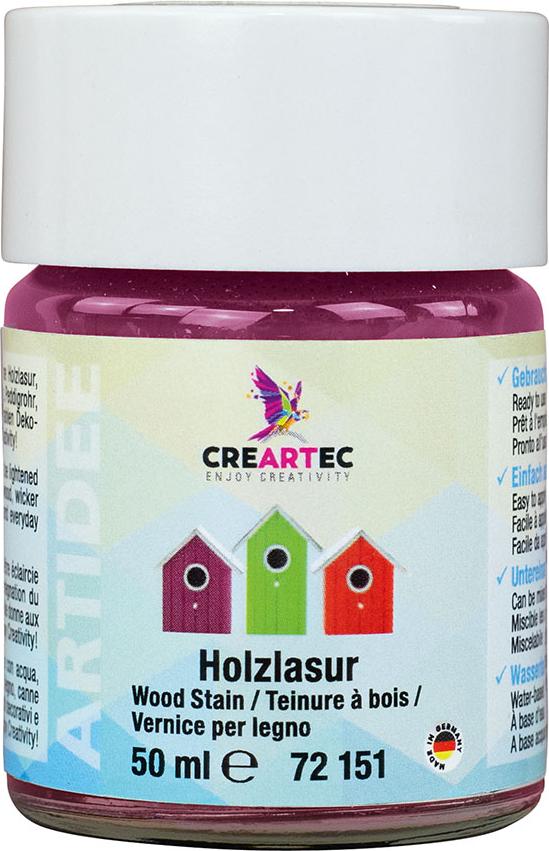 CREARTEC Holzlasur Pink - 50ml - zum Lasieren und Imprägnieren - geeignet für Holz, Peddigrohr und mehr 7215105