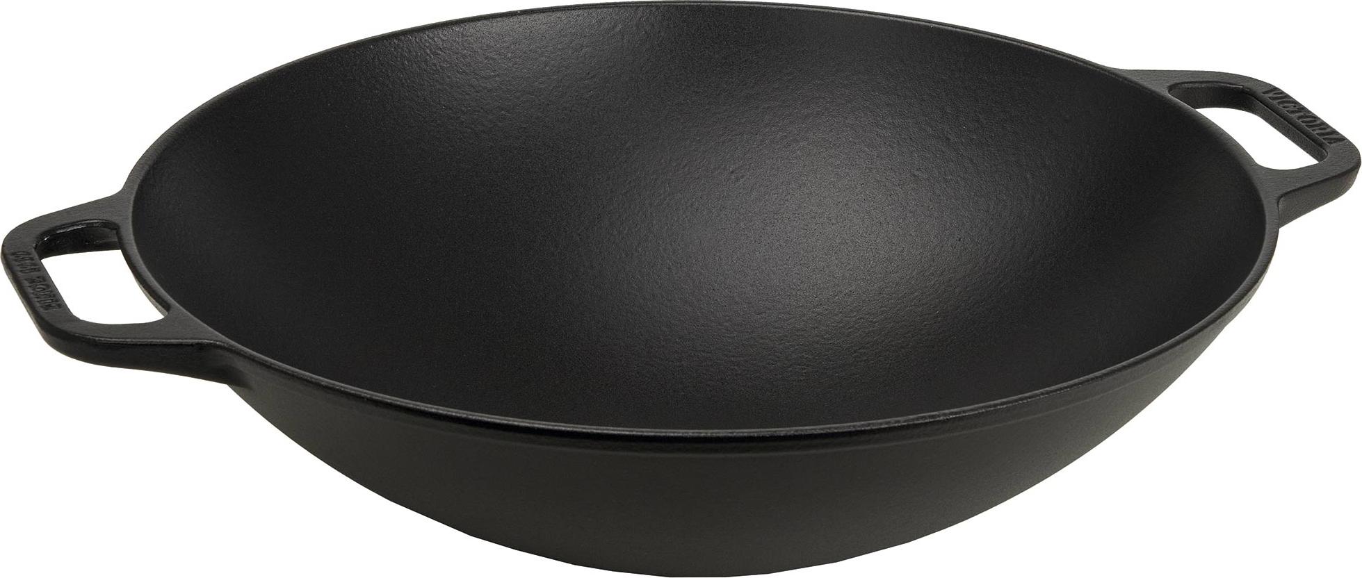 Victoria 30926 Wok aus Emaillierte Gusseisen Induction 35,5cm, Cast Iron Skillet ohne PTFE Schwarz