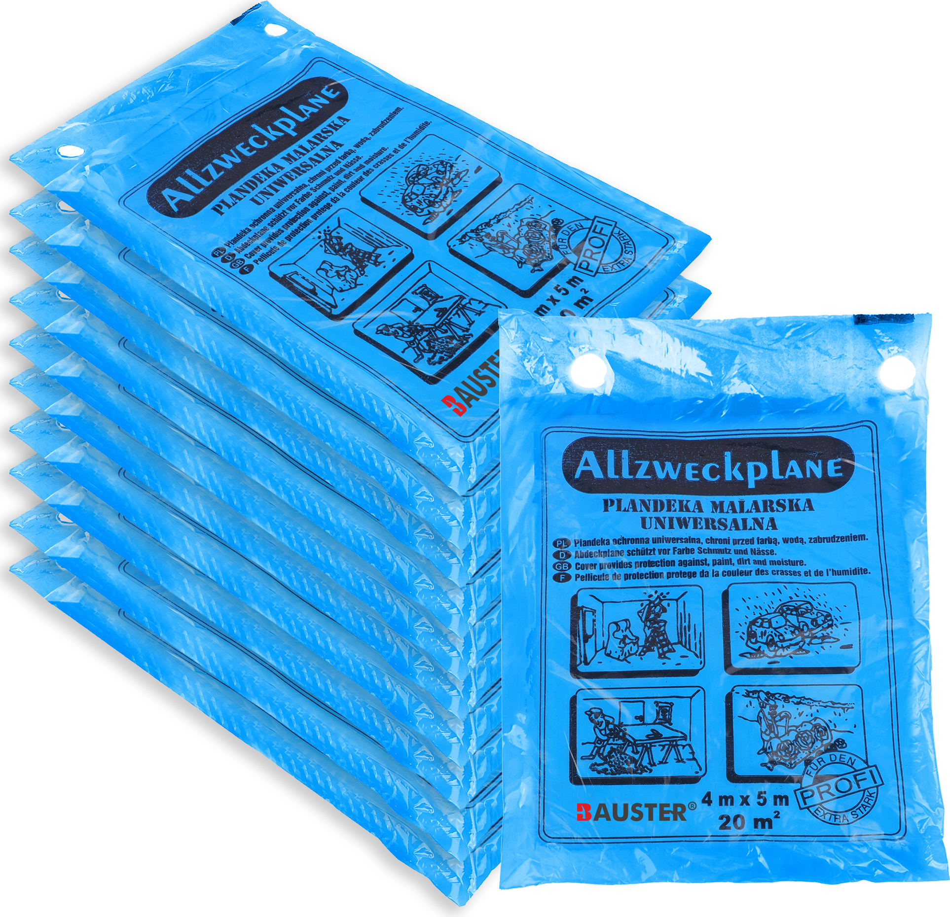 BAUSTER® 10er Abdeckfolie Maler 4x5 m Grau Plane Baufolie Staubschutzfolie Allzweck-Folie Malerplane Malerfolie Abdeckfolie für Renovierung und Umzug 150610
