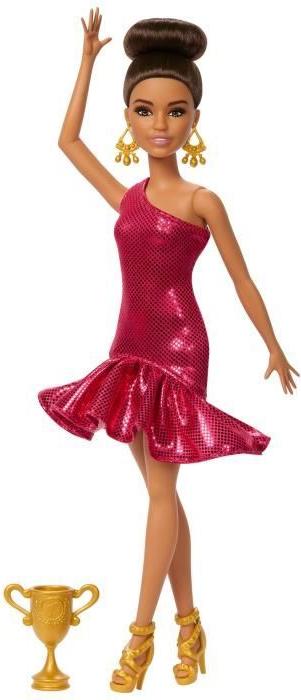 Barbie Gesellschaftstänzerin-Puppe und Zubehör Brünette mit Trophäe Barbie JFR09 MATJFR09