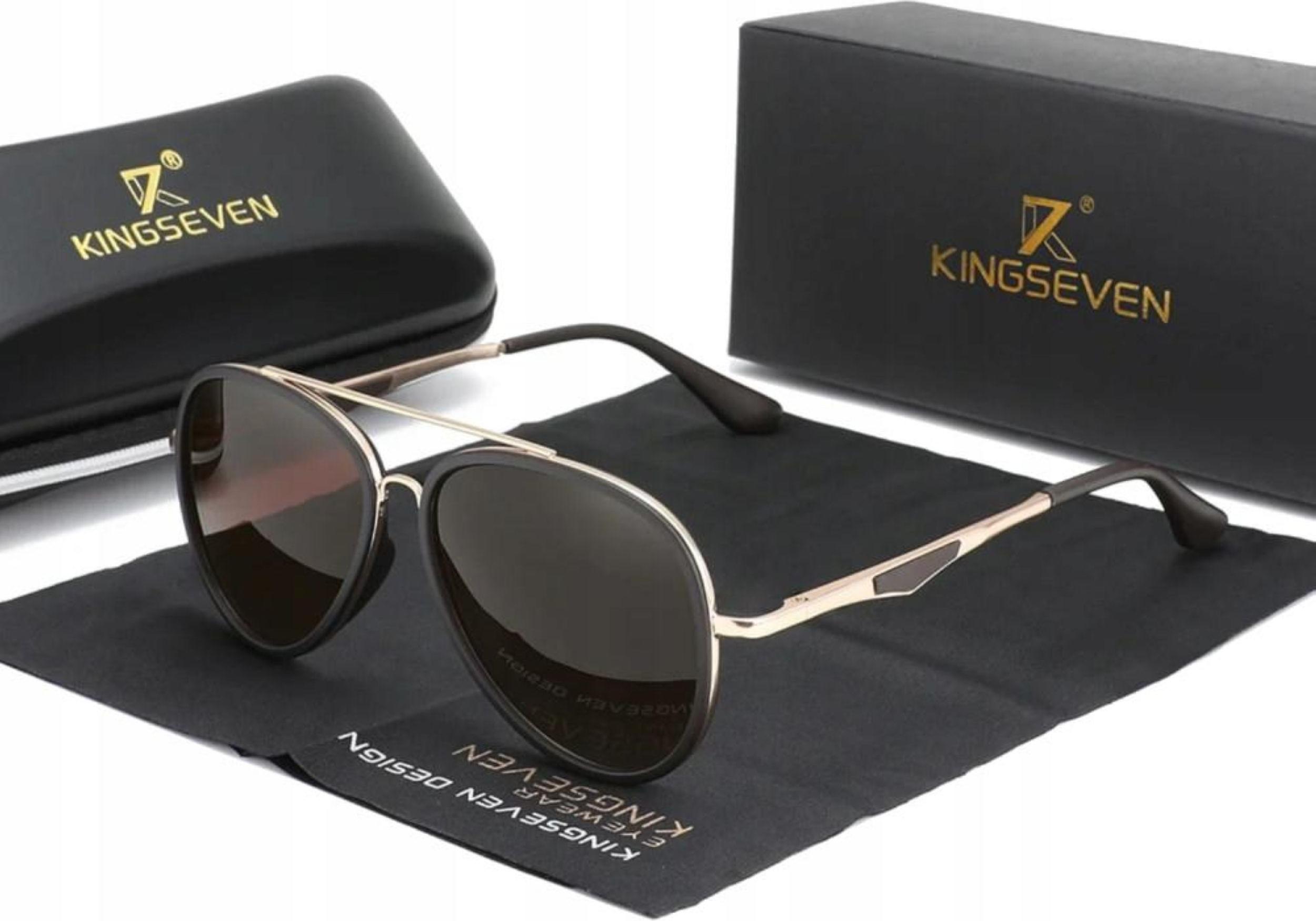 SNM Kingseven - Sonnenbrillen - für Männer - UV400 - Schwarze Gläser - Pilotenbrille