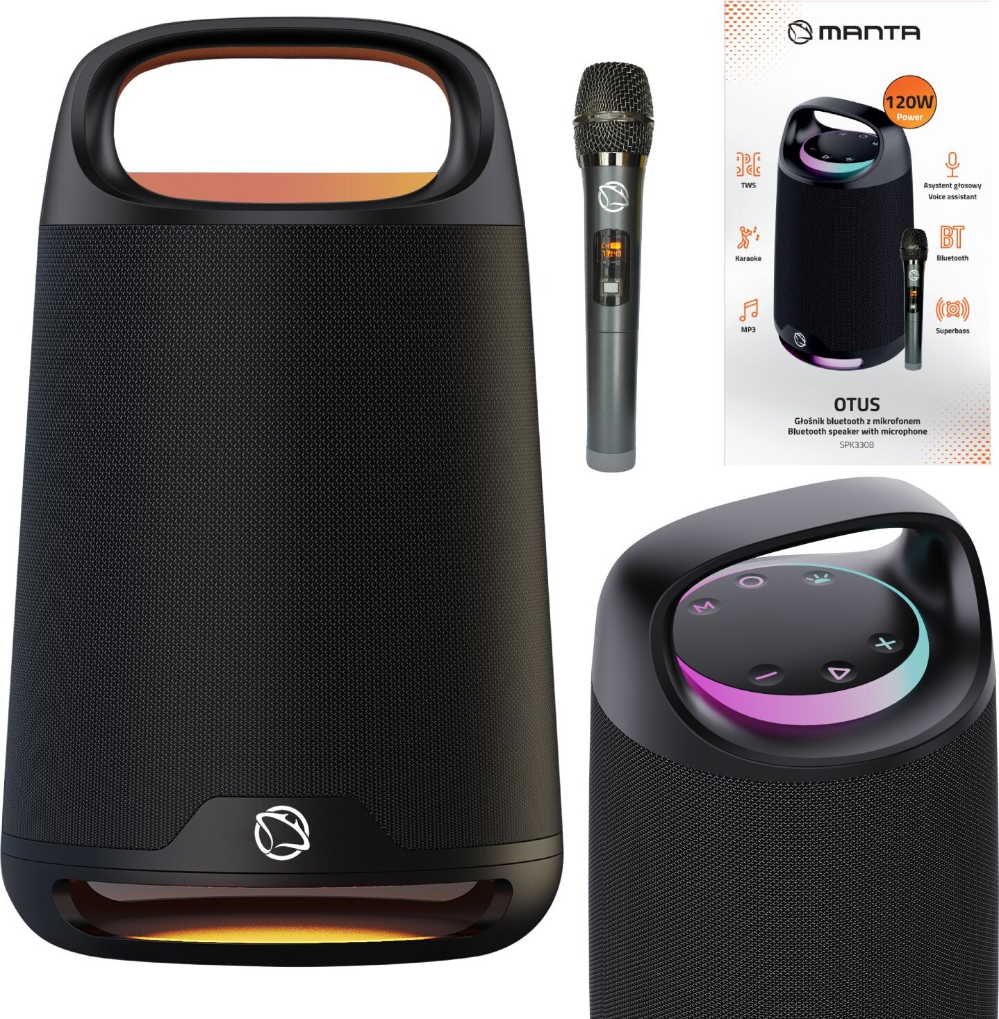 Prenosný reproduktor Bluetooth s mikrofónom na karaoke Manta Otus 120W TWS MP3