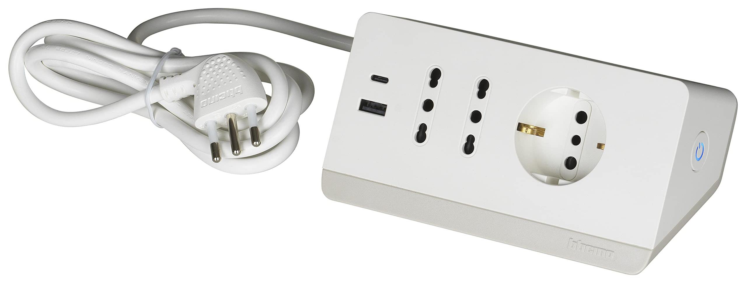 BTICINO Steckdosenleiste mit 5 Steckdosen und 2 USB-Steckdosen, robust