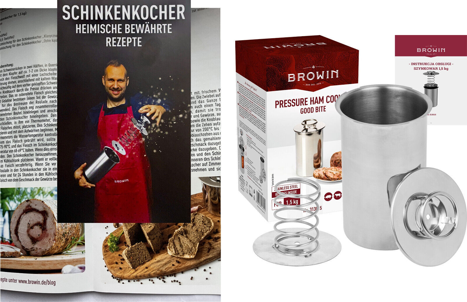lilawelt24 Schinkenkocher 1,5 kg +REZEPTE Kochtopf Kochschinkenform