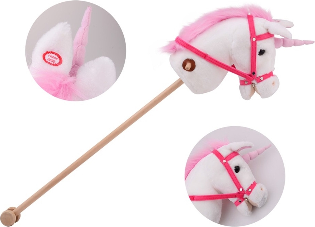 TE-Trend Poney Licorne à Chevaucher – Bois & Peluche, 96 Cm, Effets Sonores (Galop/Hennissement), Roulettes