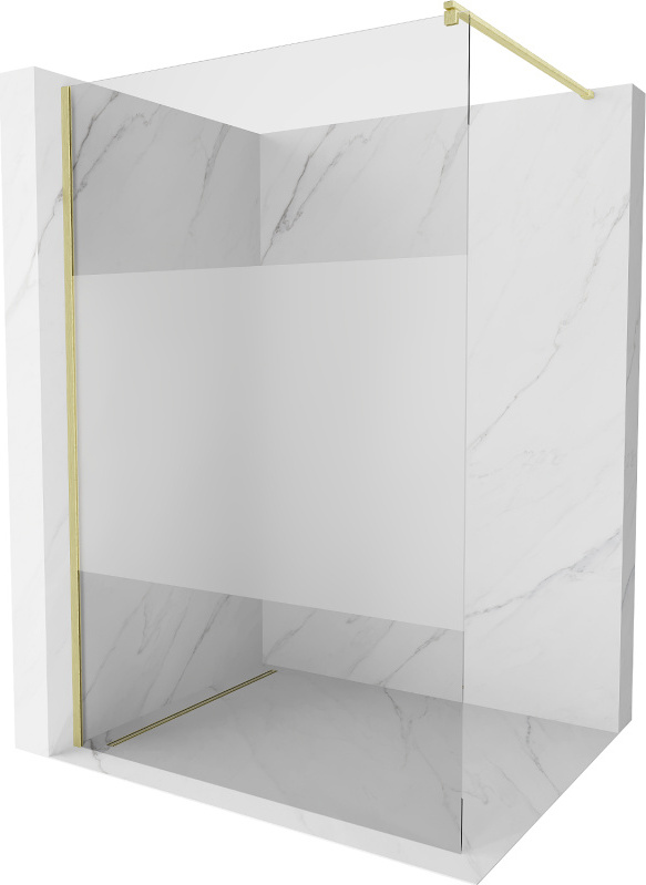 Mexen Kioto Duschwand Walk-in 70 x 200 cm, transparent/glasig 8 mm, gebürstetes Gold - 800-070-101-55-35