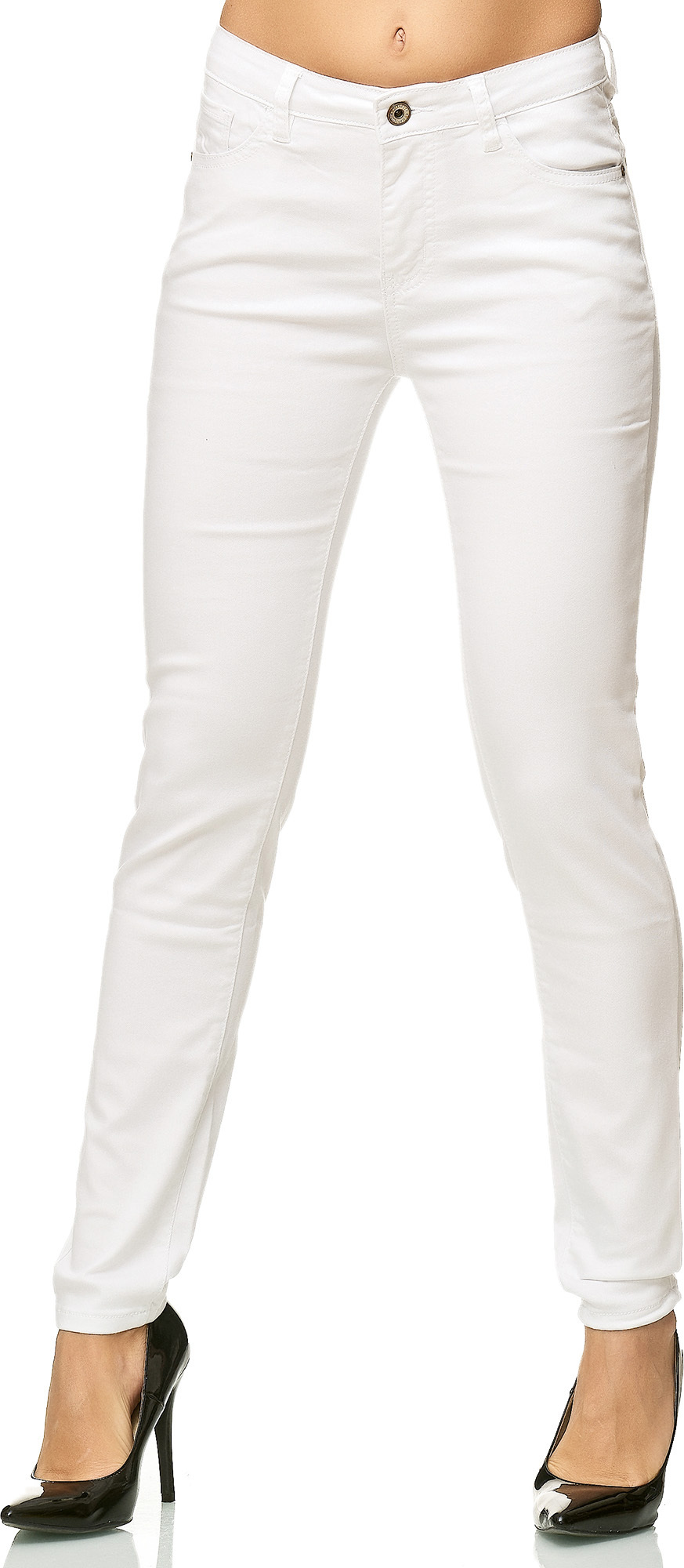 Elara Damen Hose Skinny Stretch Jeans 3 Längen MEL30-1 Weiss 44 (2XL)