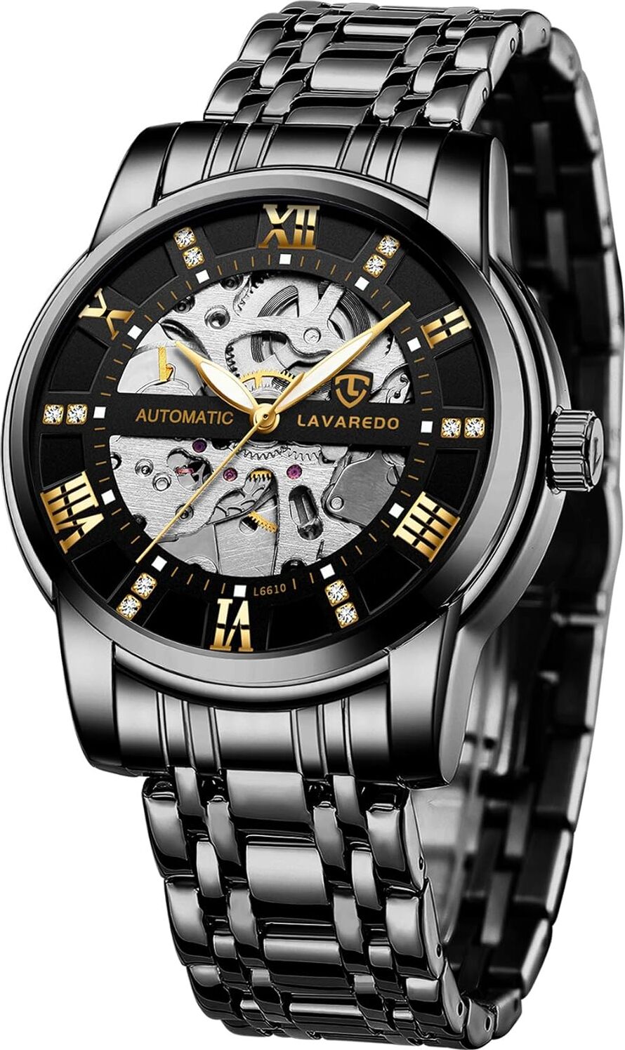 Automatické hodinky pánske skeleton sklo späť rímske číslice diamantový ciferník mechanické náramkové hodinky s náramkom z nehrdzavejúcej ocele