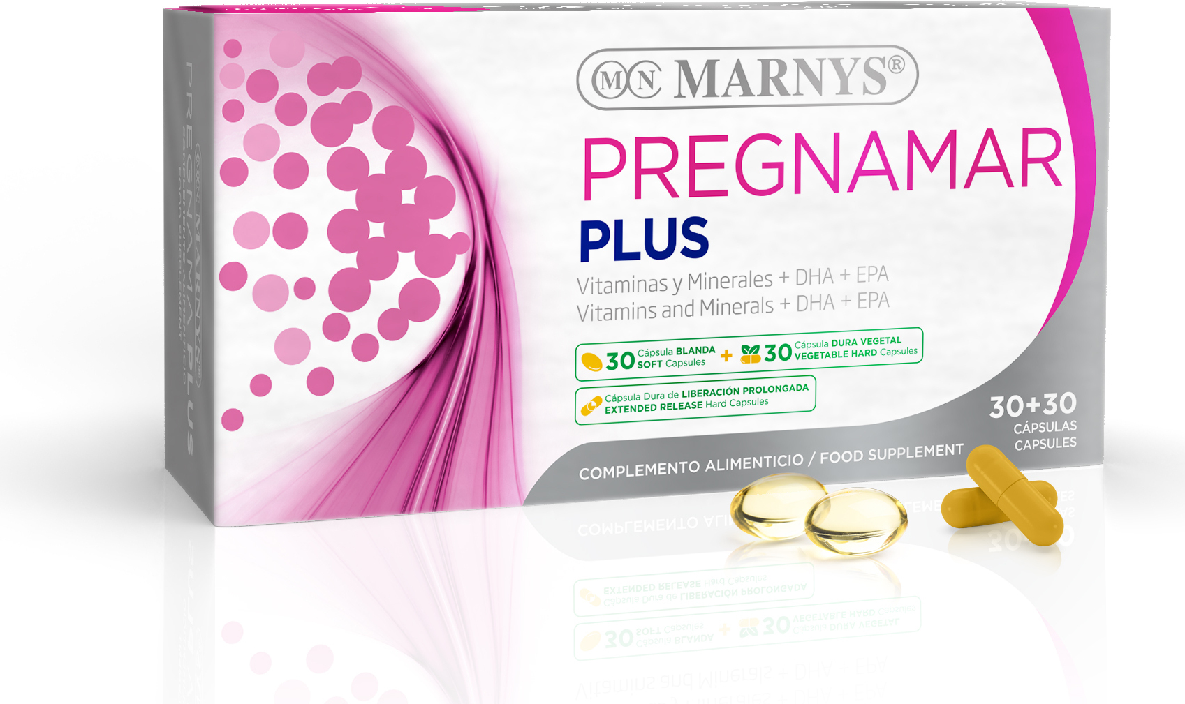 MARNYS® Pregnamar Plus – Schwangerschaftsvitamine – Komplette Unterstützung für die Gesundheit von Mutter und Kind 30 + 30 Kapseln