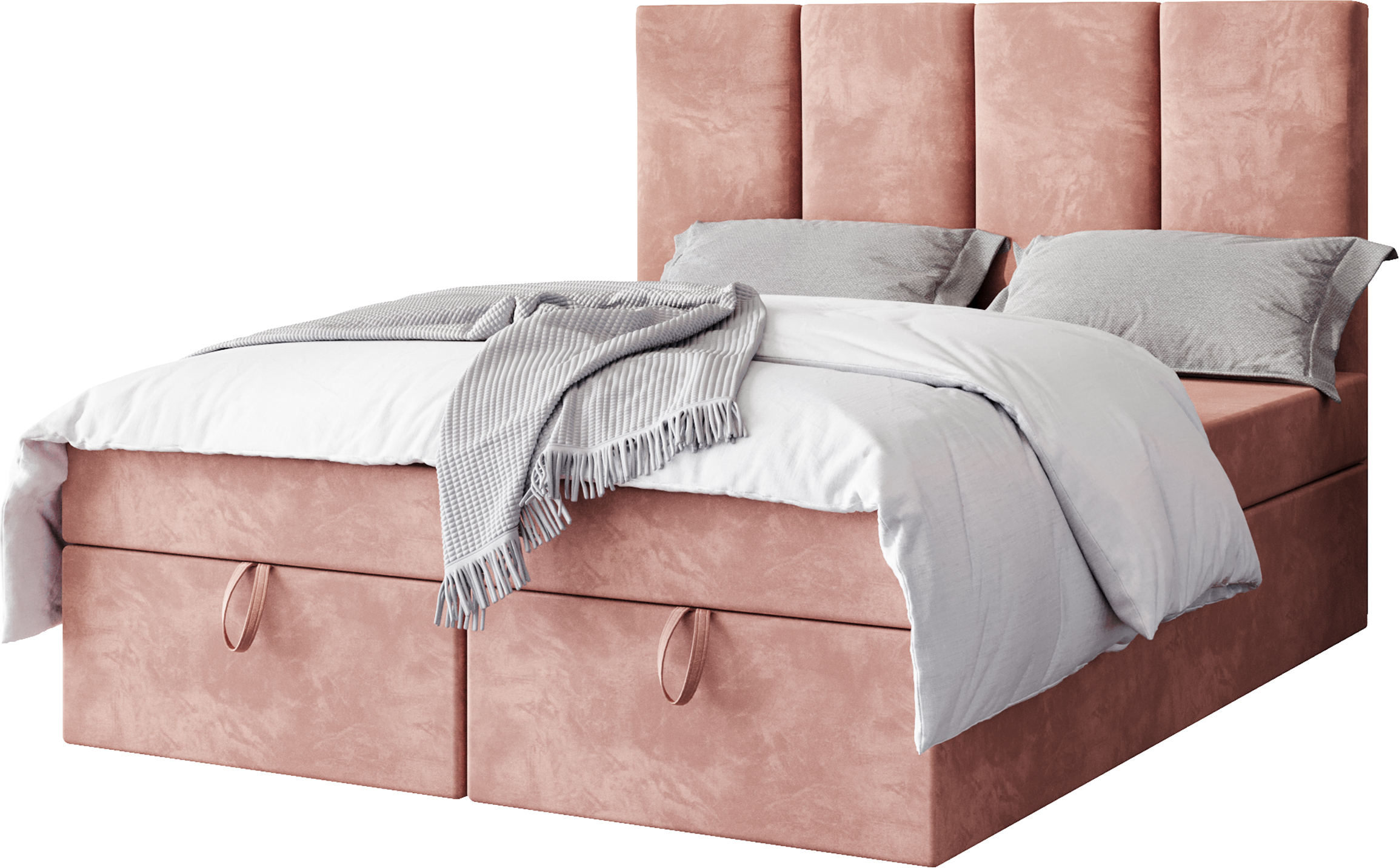 FURMEB24 - MALMO 180 x 200 cm Boxspring posteľ s dvoma zásuvkami - Čalúnená posteľ s dreveným rámom - Manželská posteľ s vysokým čelom - Magic Velvet - Ružová