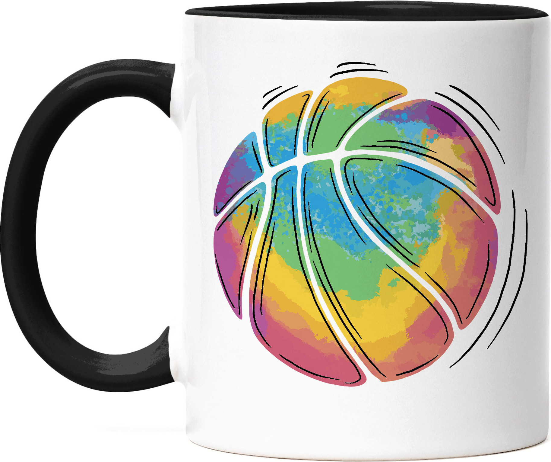 Hey!Print Basketball Tasse Schwarz Leben Mannschaft Spieler Teamsport Korb Basket Ballsport Jersey Team Ball HP-1797-T-Schwarz