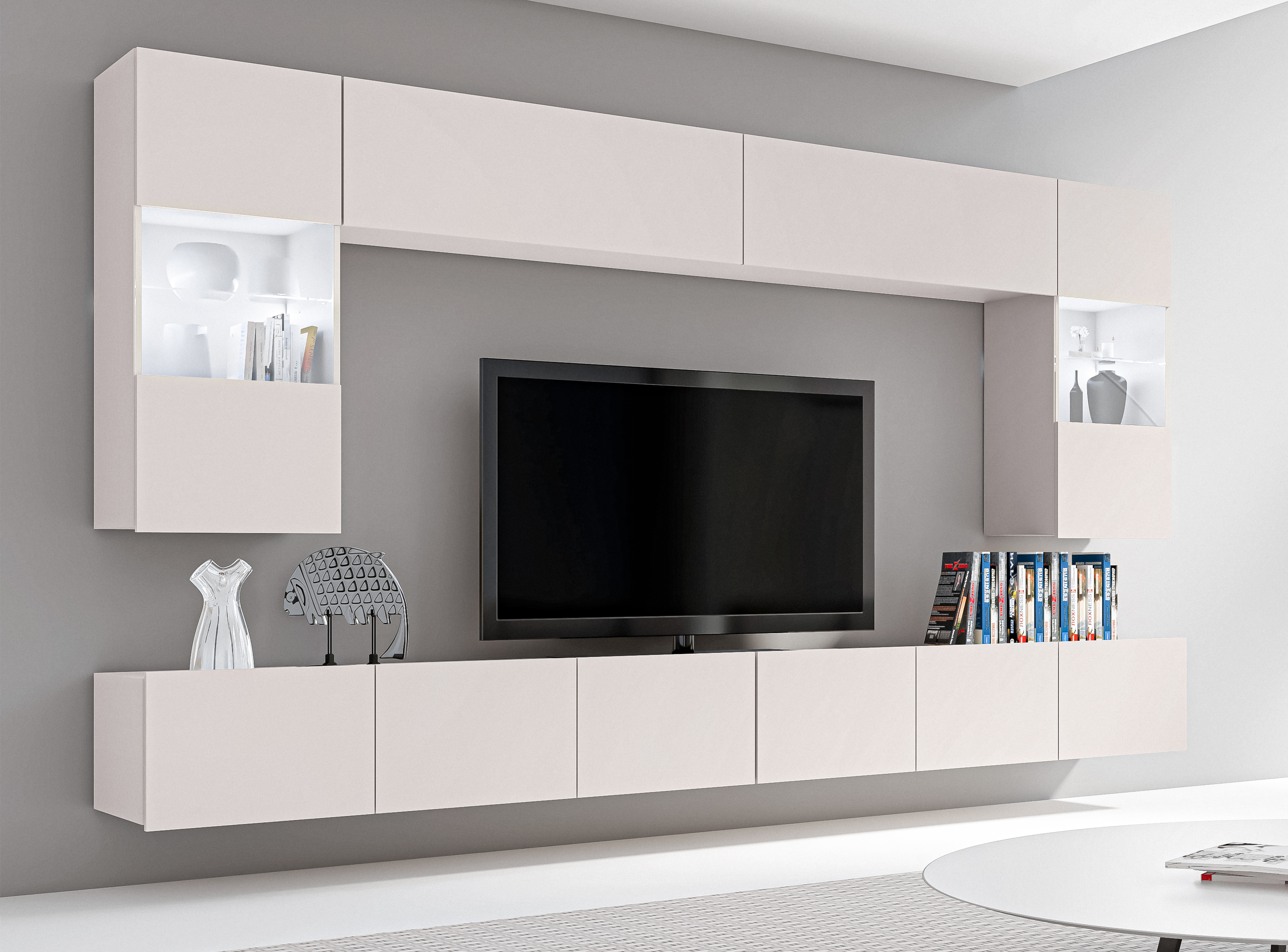 AX LIVING Wohnwand Modern Kossana 1 – 300 cm Breite, Beige N3241