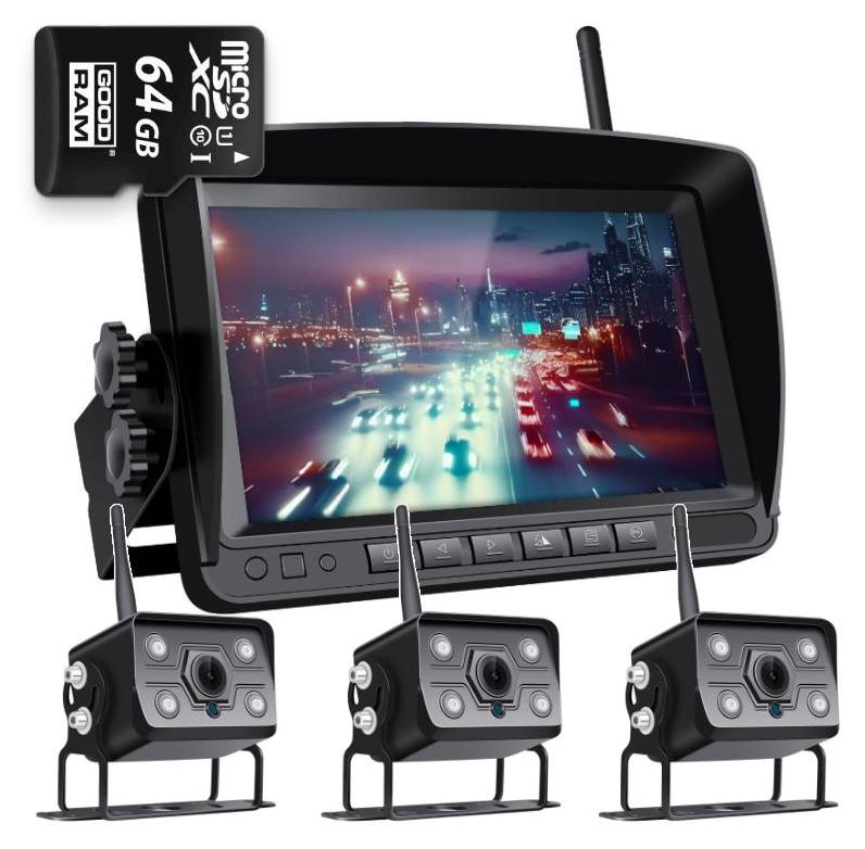 GOMEDIA Drahtloses Rückfahrtskamerasystem Ips 3 Fhd-Kameras 64 Gb