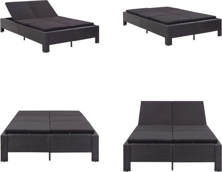 vidaXL Lehátko pre 2 osoby s vankúšom čierny polyratan - Lehátko - Lehátko - Záhradné ležadlo - Záhradné ležadlá