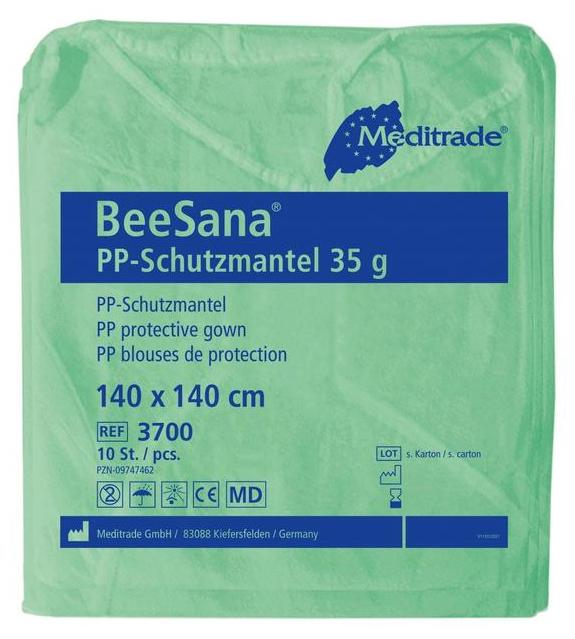 Meditrade BeeSana® PP-Schutzmantel 35 g, Schutzmantel für Personal und Besucher, 140 x 140 cm, grün, 1 Packung = 10 Stück 3700