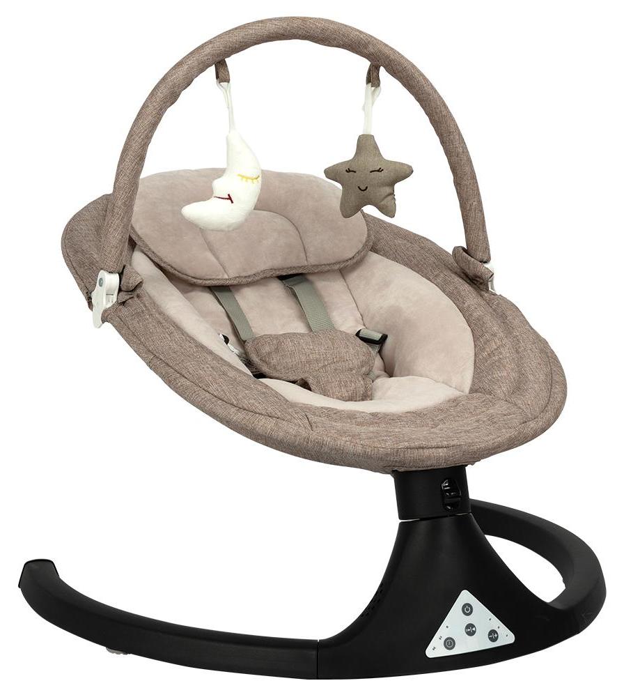 Novi Swing Wipstoel – Ab Geburt bis 9 kg – 5 Schwinggeschwindigkeiten – 12 Melodien – 5-Punkt-Gurt – Timer – Sand/Beige