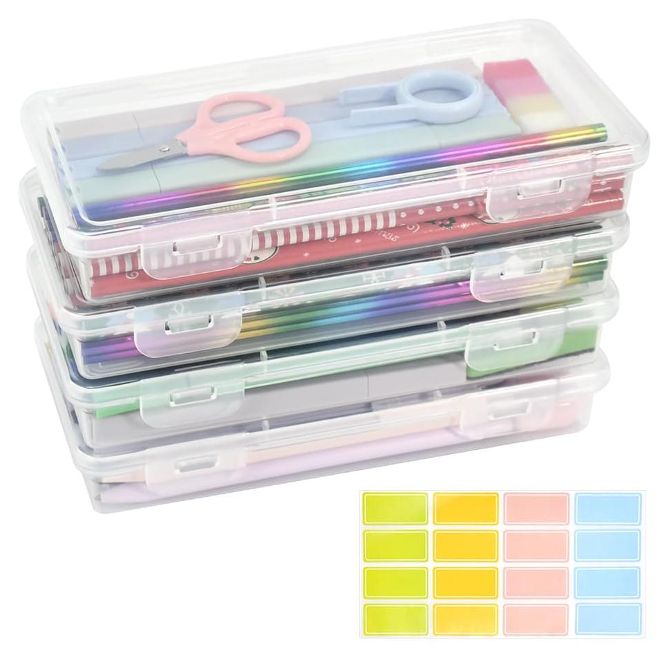 Markenlos Stapelbare Stiftebox, 4-teilig, Aufbewahrungsbox für Bürobedarf, 18,8 x 9 x 3 cm, große rechteckige Aufbewahrungsbox aus Kunststoff, stapelbare Aufbewahrungsbox, Stifteorganizer für Bürobedarf.