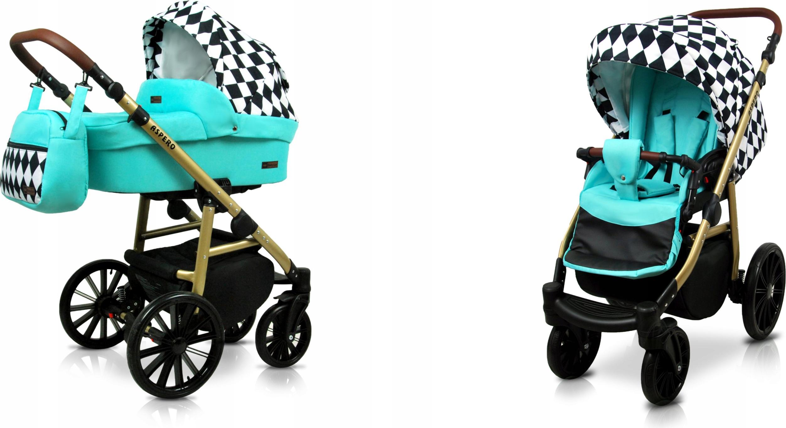 BabyLux® Aspero | 2in1 Kinderwagen Set | Mint Diamonds | Kombikinderwagen | Kinderwagenset | Bug