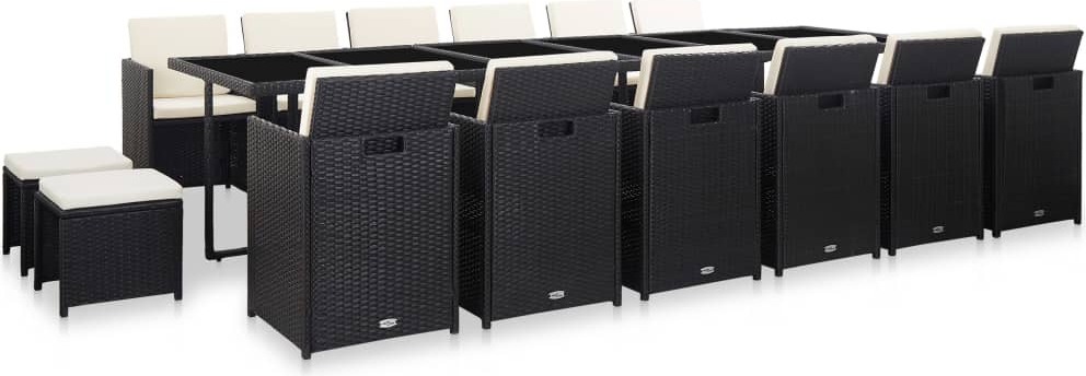 Nábytok 17-dielny záhradný jedálenský set s vankúšmi polyratan čierny - Balkónový nábytok 46427